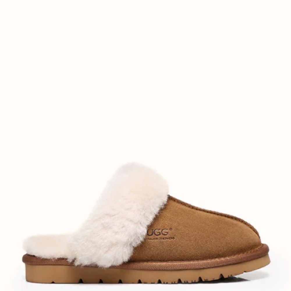 UGG Tan and Cream Cozy Slippers with Sheepskin Trim